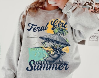 Feral girl summer Png | Summer shirt design | Summer Graphic Png | Shirt sublimation design | Beach shirt Png | Funny raccoon shirt design