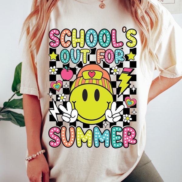 School's Out For Summer Png, Peace Out School Png, Last Day of School Png, Retro Smiley Face Png, Teacher Summer Vacation, Beach Vibes Png