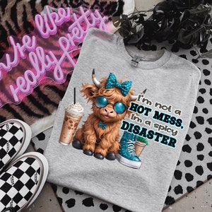 Cute Highland Cow Sticking Out Tongue Png, Im Not A Mess, Leopard Bow Cow,, PNG, Highland Cow t-shirt design, Funny Png, Positive