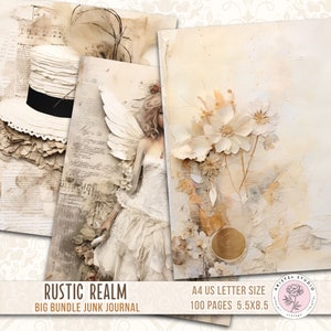 Rustic Junk Journal Pages, Digital Paper, Printables, Scrapbooking, Background Pages, Decoupage, Weathered, mixed media image 2