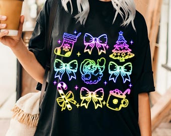 Neon Christmas Png, Christmas Lights Png, Xmas png, Christmas Coquette Bow Png, Merry Christmas Png, Christmas T shirt Sublimation Designs