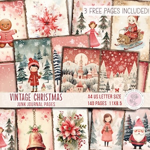 Christmas Junk Journal Kit, Vintage Merry Christmas Junk Journal Pages, Santa Scene Junk Journal Printable Paper, Digital Collage Sheet