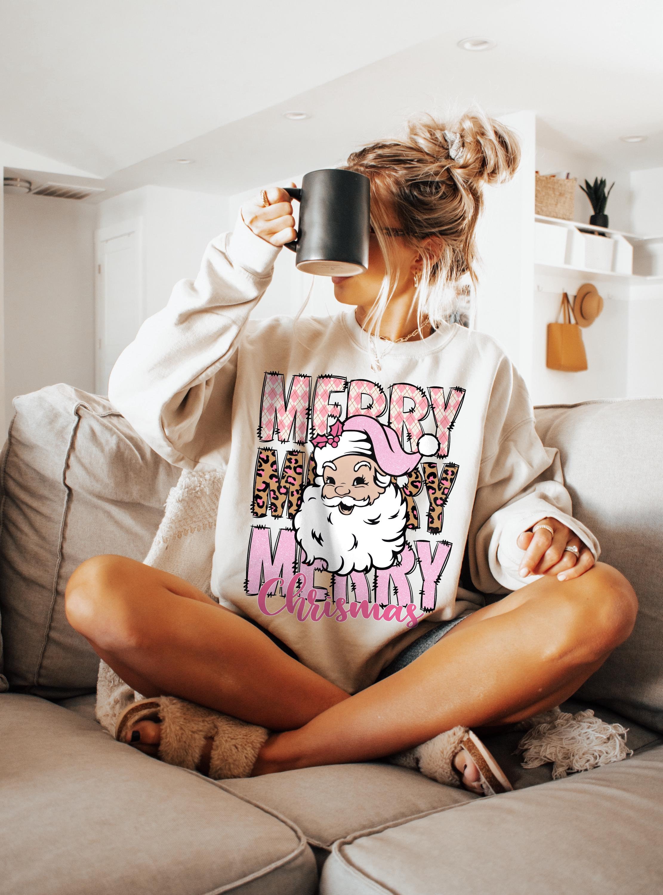 Retro Pink Merry Christmas PNG, Leopard Christmas Png, Christmas Png, Santa Claus Png, Christmas T Shirt Sublimation Design
