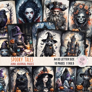 Páginas de diário de lixo de Halloween, kit de diário de lixo de Halloween fantasma assustador, cartões de diário imprimíveis Kit de diário de lixo, álbum de recortes vintage