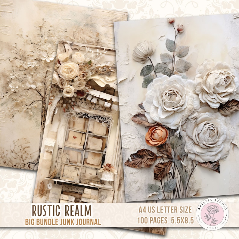 Rustic Junk Journal Pages, Digital Paper, Printables, Scrapbooking, Background Pages, Decoupage, Weathered, mixed media image 6