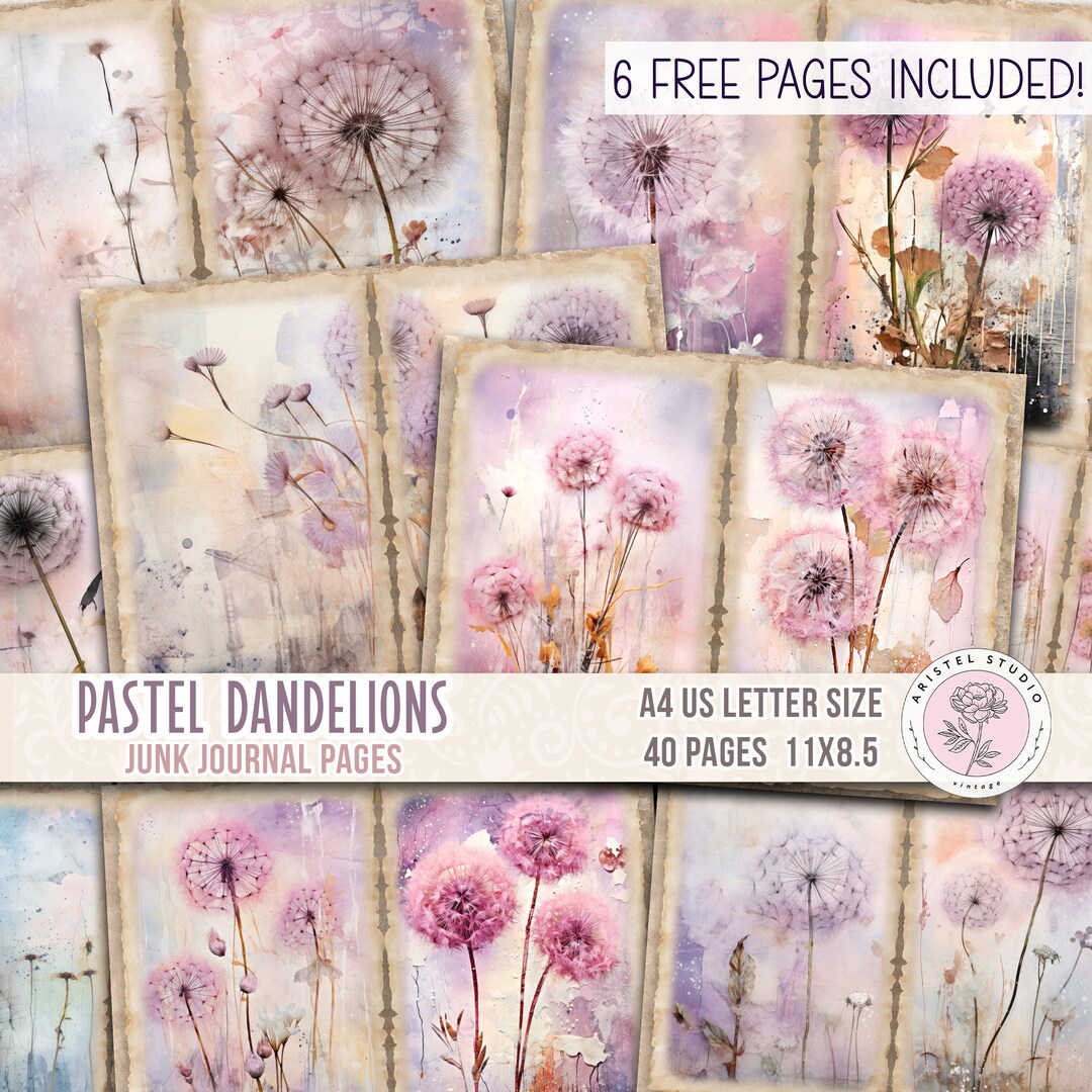Dandelion Flower Junk Journal Kit, Floral Printable Pages Papers ...