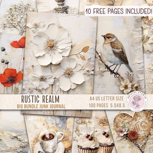 Rustic Junk Journal Pages, Digital Paper, Printables, Scrapbooking, Background Pages, Decoupage, Weathered, mixed media image 1