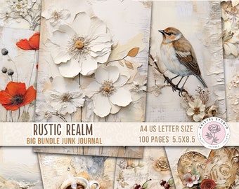 Rustic Junk Journal Pages, Digital Paper, Printables, Scrapbooking, Background Pages, Decoupage, Weathered, mixed media