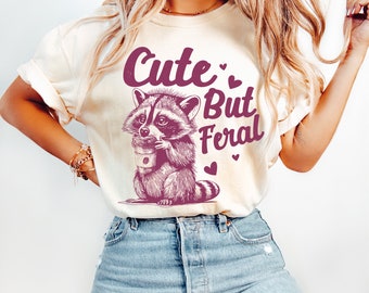 Cute But Feral Funny PNG Sarcastic Snarky Png Funny Raccoon Adult Humor Funny Sarcastic Quote Png Vintage shirt Retro sublimation