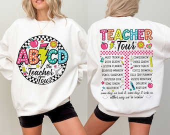 Retro Teacher Tour Png, ABCD Teacher Tour Png, Back To School, End of Year Png, Teacher Gift, Teacher T shirt Sublimation, Elementary School