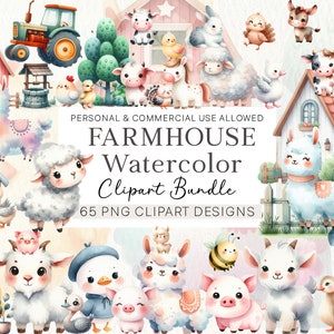 Pacote de clipart de berçário de animais de fazenda, clipart de berçário, clipart digital em aquarela de animais de fazenda, arte de parede de bebê, aniversário de tema de fazenda de chá de bebê
