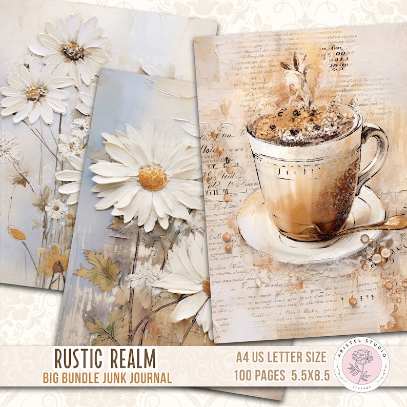 Rustic Junk Journal Pages, Digital Paper, Printables, Scrapbooking, Background Pages, Decoupage, Weathered, mixed media image 3