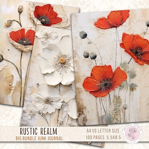 Rustic Junk Journal Pages, Digital Paper, Printables, Scrapbooking, Background Pages, Decoupage, Weathered, mixed media image 5