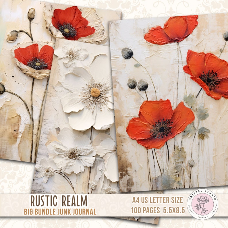 Rustic Junk Journal Pages, Digital Paper, Printables, Scrapbooking, Background Pages, Decoupage, Weathered, mixed media image 5