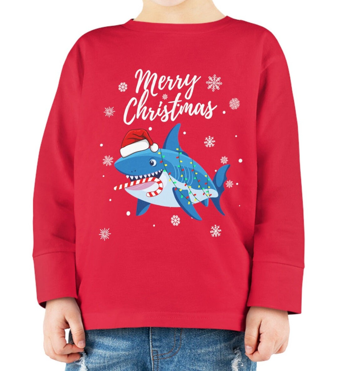 Fun Shark Christmas Toddler Long Sleeve Tee, Christmas Toddler Clothing