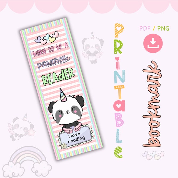 Printable panda bookmark, unicorn bookmark, cute bookmark, fun bookmark, digital download, joyful printable bookmark, adorable bookmark