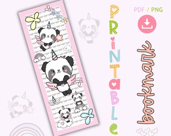 Unicorn bookmarks, panda bookmarks, pandacorn bookmark, printable bookmarks, hapiness bookmarks, cheerful bookmarks, gifts for readers