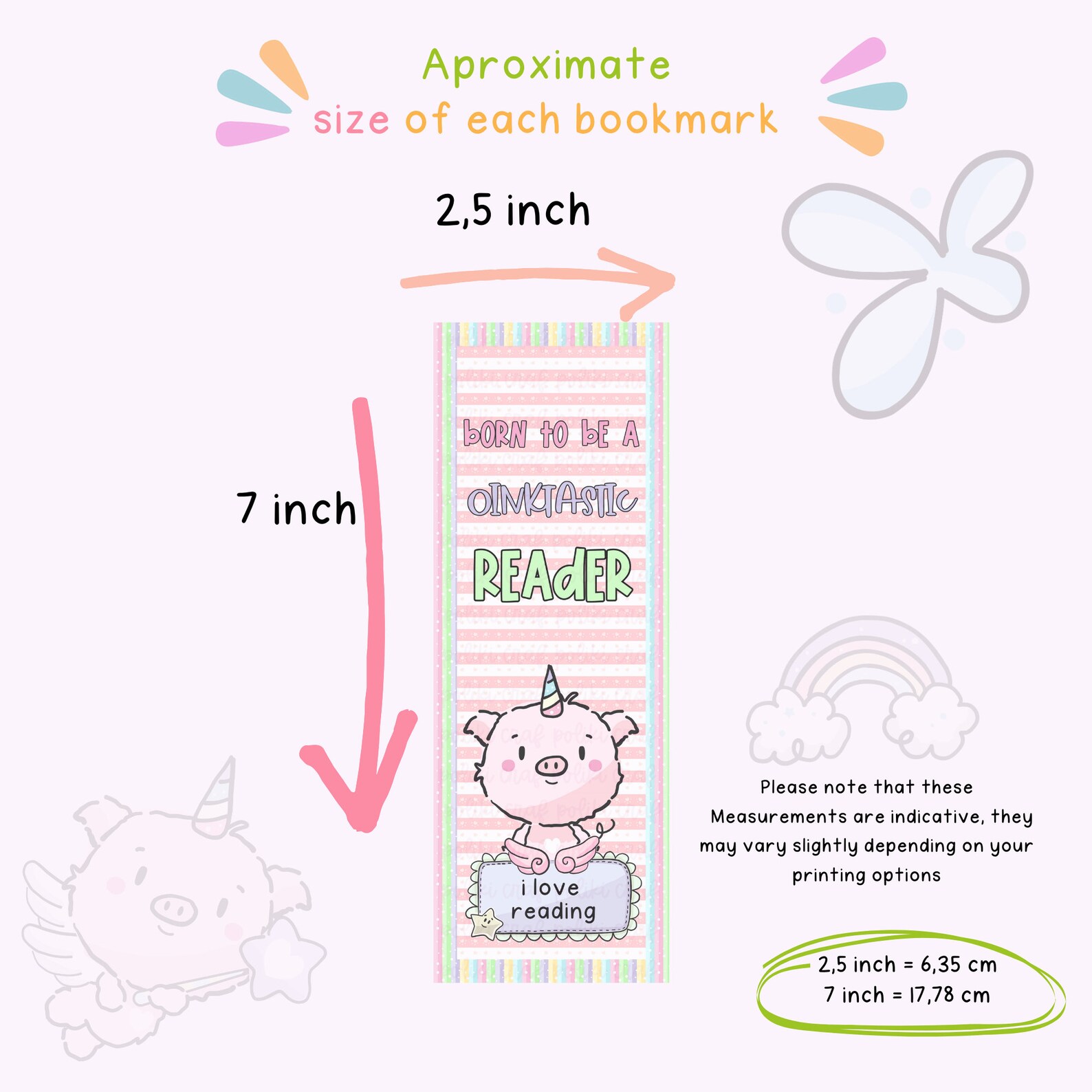 Unicorn Pig Printable Bookmark, Digital Bookmark, Instant Download Bookmark, Reading Accessories ...