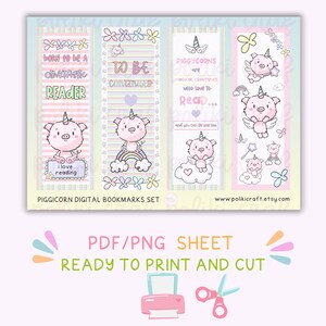 Unicorn Pig Printable Bookmark, Digital Bookmark, Instant Download Bookmark, Reading Accessories ...
