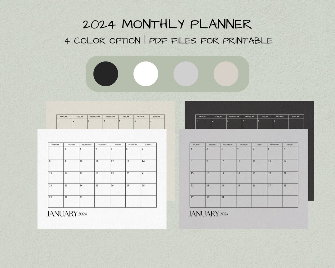 Landscape 2024 Calendar, A4 and Letter Size, 4 Color in One Size, PDF