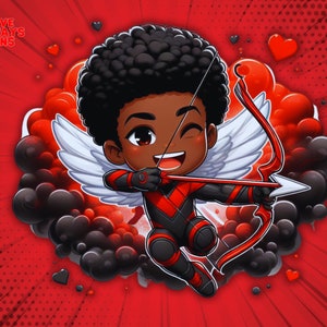 Cupido di San Valentino PNG digitale, L'amore vince sempre, Cupido ragazzo afroamericano, Cupido ragazzo nero, Cupido Tumbler Wrap, Puzzle di Cupido