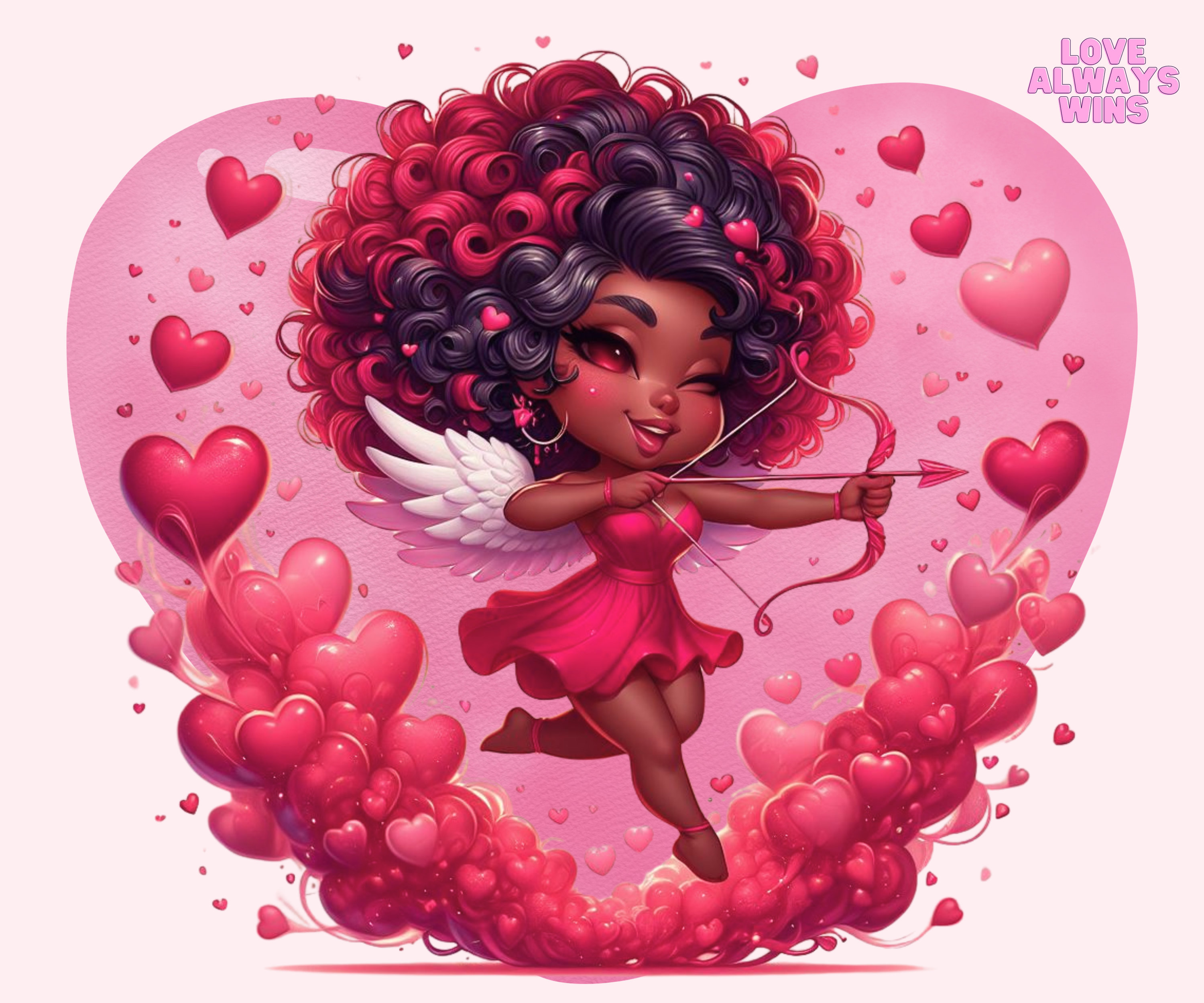 Valentine's Day Cupid Digital PNG, Love Always Wins, African American Cupid, Black Cupid, Curly