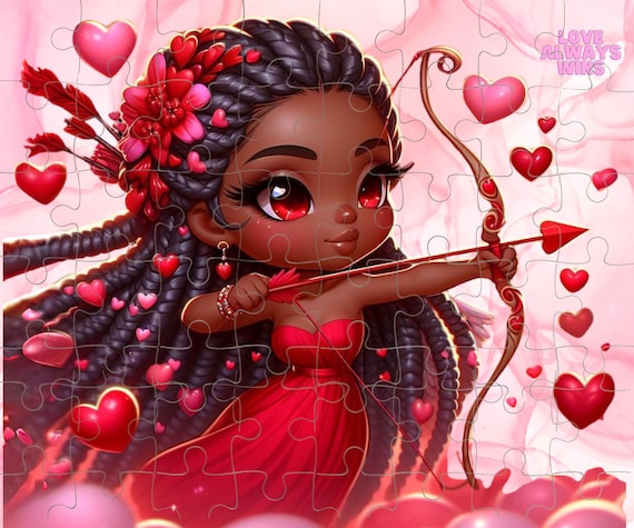 Braided African American Cupid PNG: Valentine's Day Puzzle