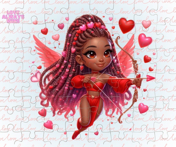 Valentine's Day African American Cupid PNG: Tumbler/puzzle