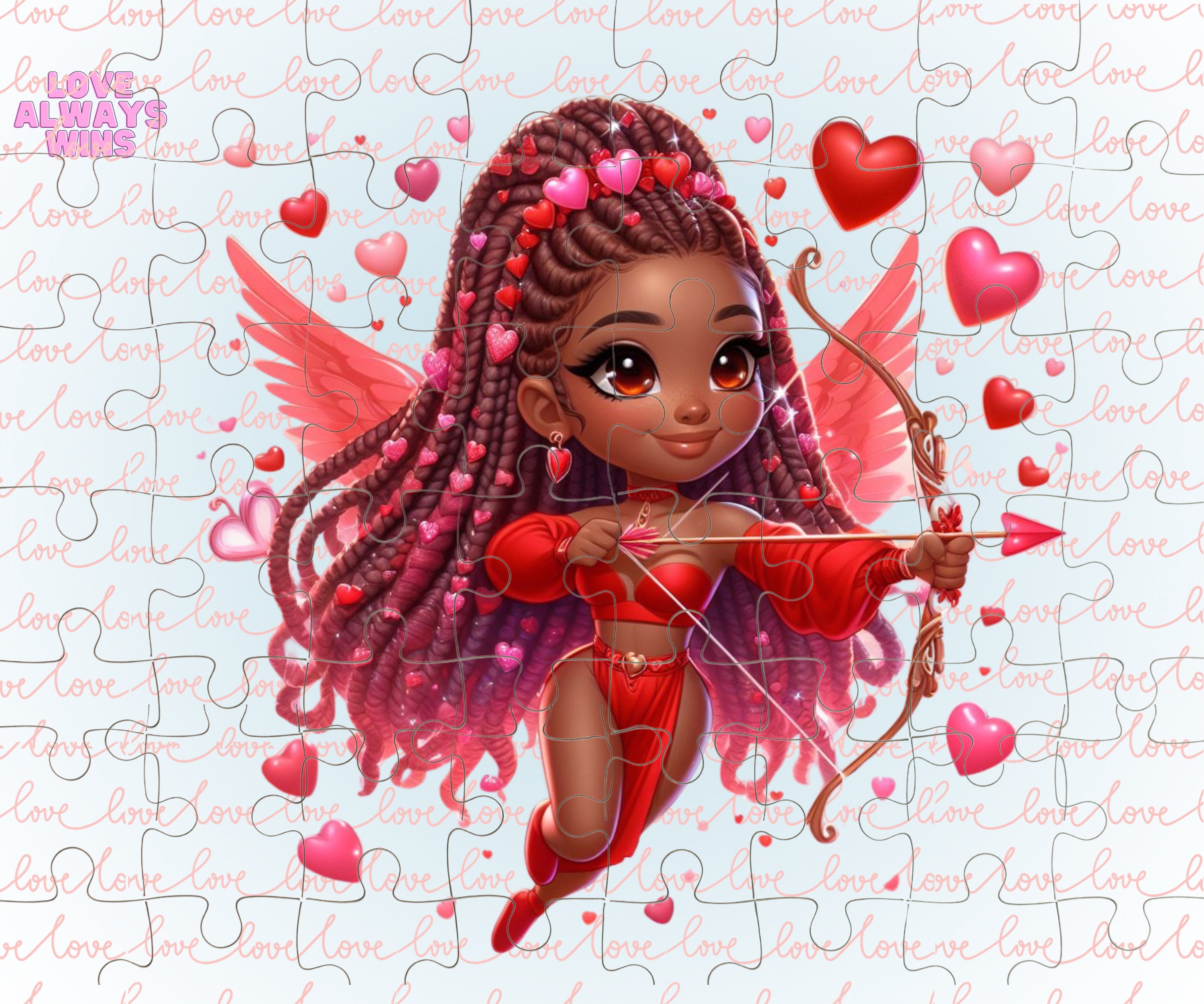 Valentine's Day Cupid Digital PNG, Love Always Wins, African American Cupid, Black Cupid
