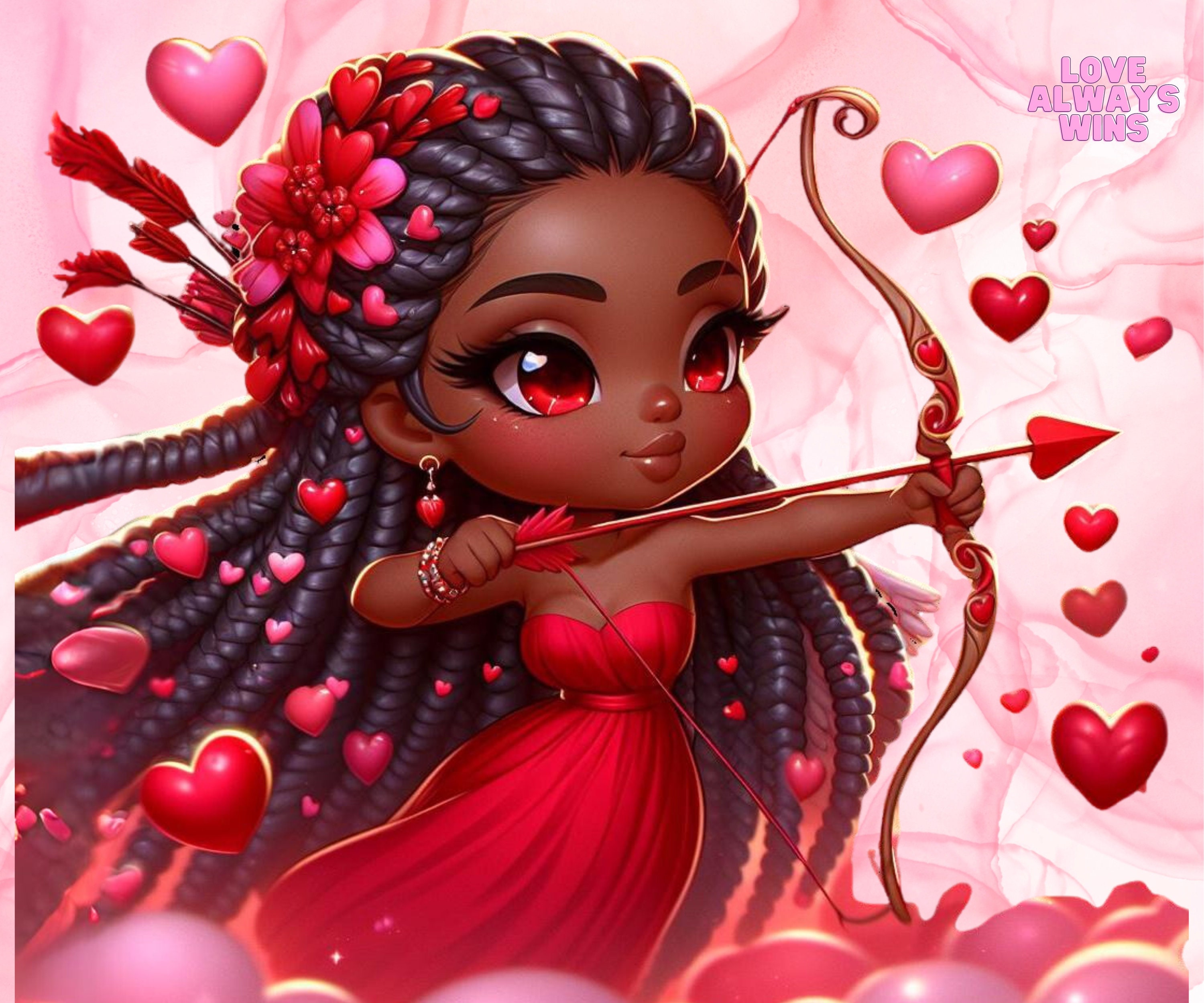 Valentine's Day Cupid Digital PNG, Love Always Wins, African American Cupid, Black Cupid