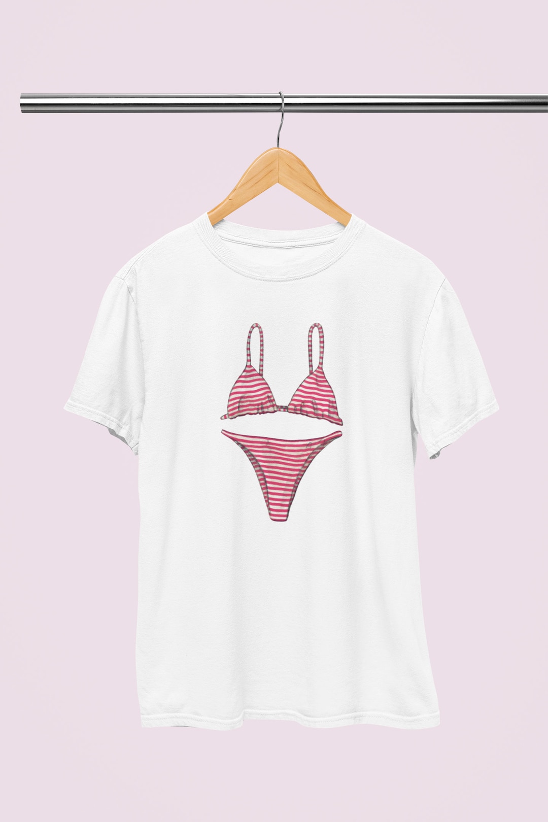 Red Striped Bikini Graphic Tee Retro Graphic Beachy Tee Etsy