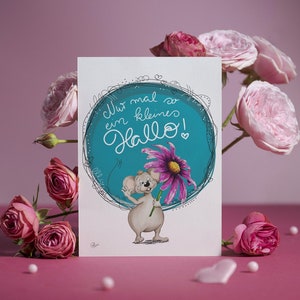 Postcard printable | Mouse with flower | Just like that Hello | A6 | Instant download | PDF | Greeting card | Gift card | Just like that | Saying card | Mouse