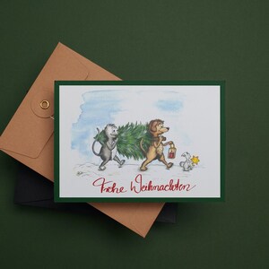 Printable Christmas card | Dog and cat with Christmas tree | Xmas | A6 | Instant download | PDF | Greeting card | Xmas card | Christmas greetings | Cat | Dog