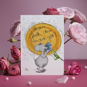 Postcard to print | Mouse with flower| So lucky that you exist! | A6 |instant download | PDF | Greeting card |Gift card |Art print