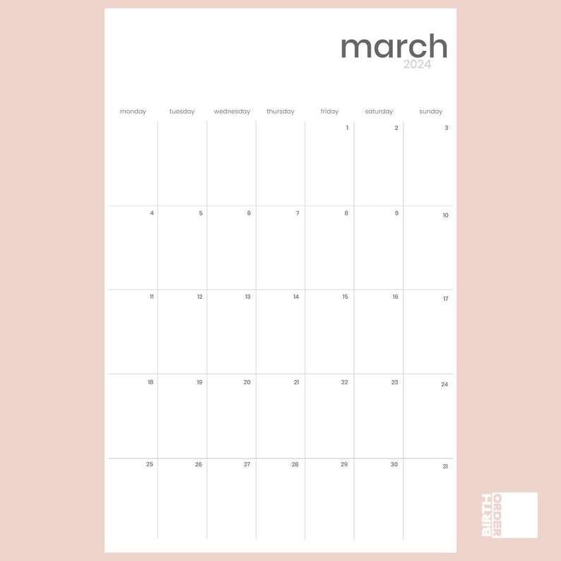 Monthly Planner Printable March 2024, Printable Calendar for Digital