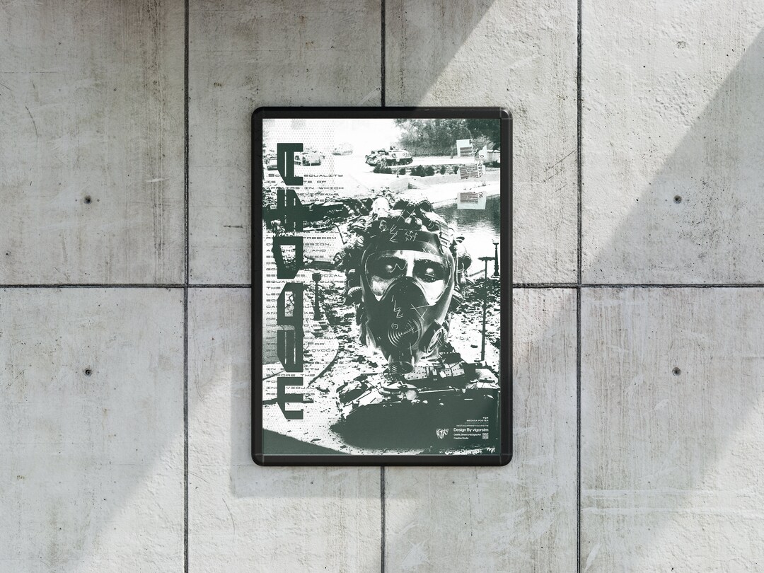 Dystopian Street Art Poster, Digital Download, Grunge Gas Mask War ...