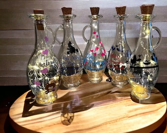 Caraffa per olio in vetro personalizzata | Bottiglia personalizzata con manico | idea regalo | Festa della mamma | Festa del papà | compleanno | con illuminazione