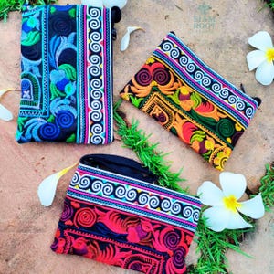 Hmong Embroidered Cotton Wallet: Tribal Boho Coin Purse, Handmade in Thailand