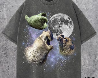 Three Elephant Seal Retro T-shirt, Funny Moon Marine Mammal Graphic Tee, Celestial Ocean Animal Top, Unique Sea Life Lover Gift