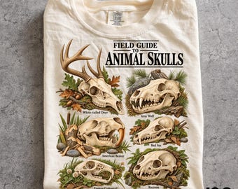 Field Guide to Animal Skulls Shirt, Wildlife Skull T-Shirt, Osteology Tshirt, Deer Wolf Raccoon Skull Nature Tee, Comfort Colors®