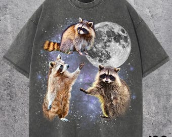 Three Raccoon Graphic T-shirts, Vintage Raccoon Moon Tshirt, Raccoon Shirt, Funny Raccoon Tee, Raccoon Meme Shirt, Raccoon Tee, Raccoon Tee