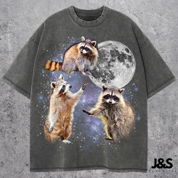 アライグマのグラフィックTシャツ3枚、ヴィンテージのアライグマの月T