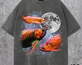Tres camisetas gráficas retro de arowana, divertida camiseta de luna de pez, camiseta para amantes de los acuarios exóticos, regalo vintage de peces tropicales coloridos