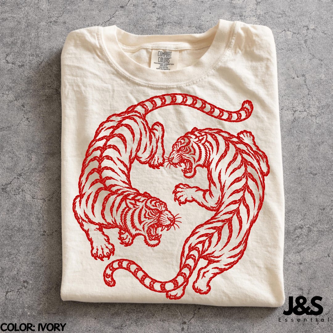 Vintage Tiger Shirt, Japanese Tiger Tee, Red Tiger Graphic Tee, Retro Tattoo Style Shirt, 