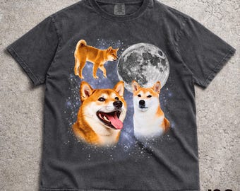 Three Shiba Inu Moon Shirt, Shiba Dog Galaxy Tee, Cute Space Dog Top, Kawaii Shiba Gift, Cosmic Dog Tshirt for Shiba Lovers