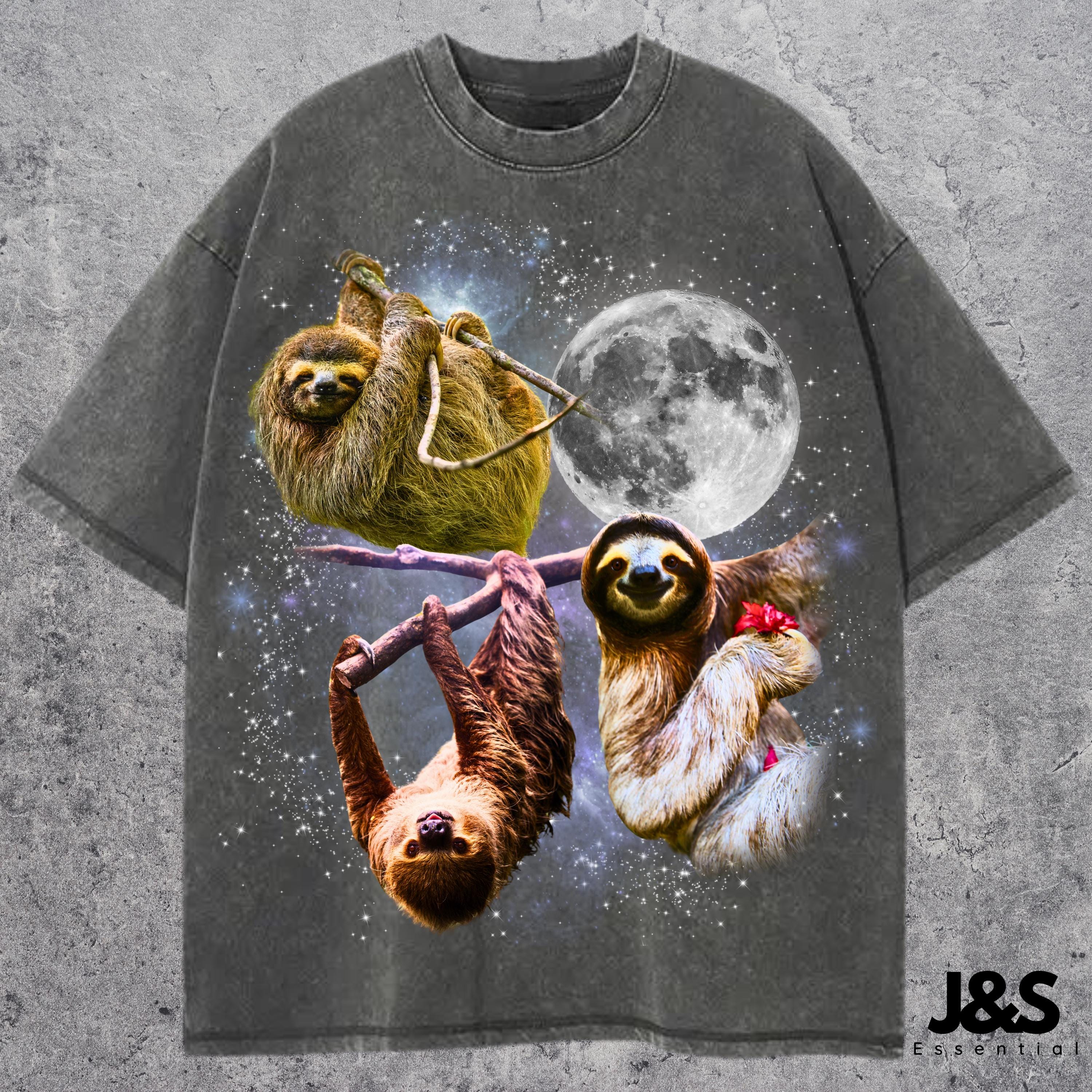 Three Sloth Retro Graphic T-shirts, Vintage Sloth Moon Tshirt