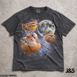 Three Meep Bird American Woodcock Moon Shirt, Vintage Timberdoodle Galaxy Tee, Retro Cosmic Woodcock Graphic Top, Birder Gift, Pepper