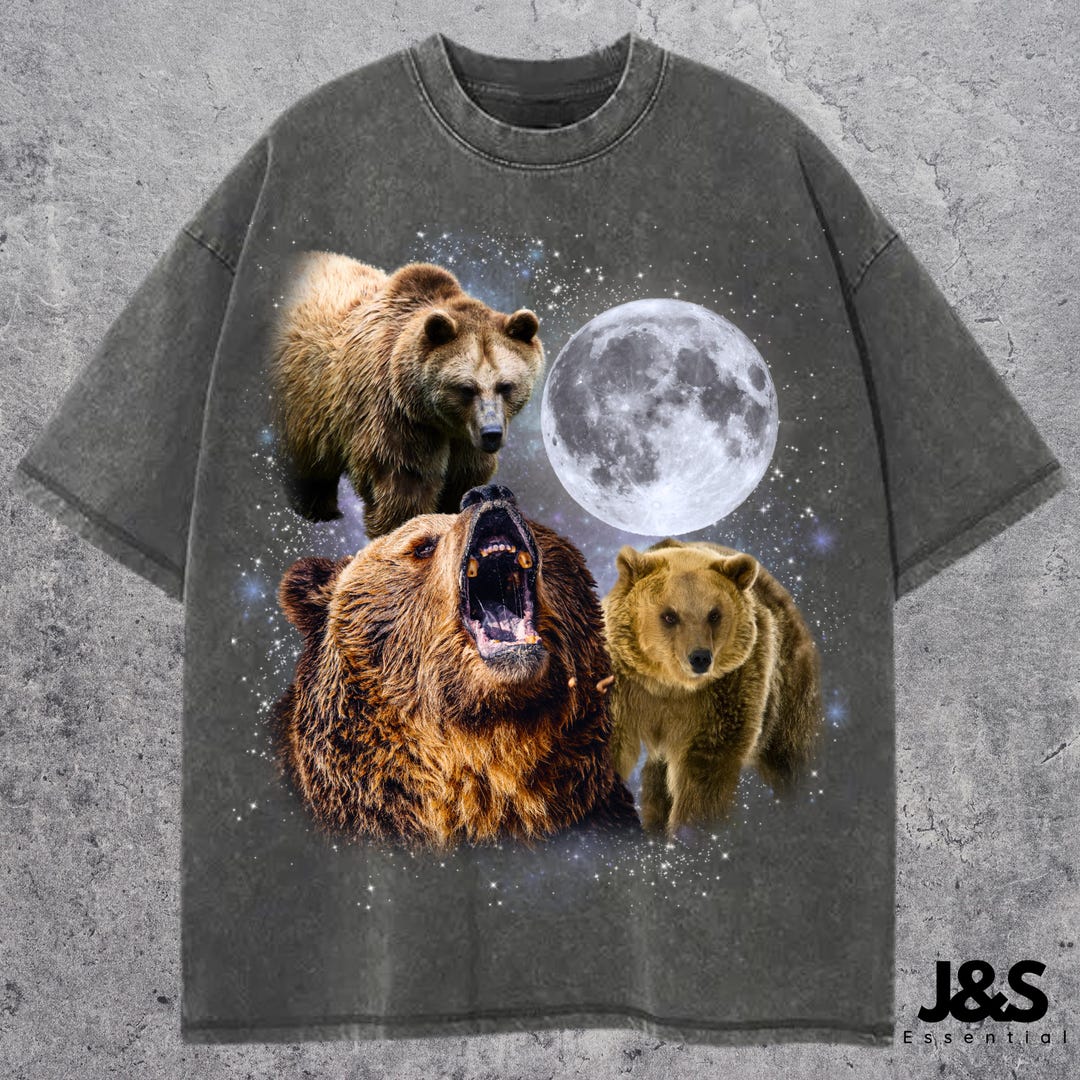 3 匹のクマのレトロ グラフィック T シャツ、ビンテージ クマの月 T