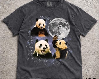 Three Panda Retro Graphic T-shirts, Vintage Panda Moon Tshirt, Panda Lovers, Funny Panda Tee, Oversized Washed Tee, Panda Vintage Shirt