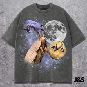 Three Armadillo Retro Graphic T-shirts, Vintage Armadillo Moon Tshirt, Armadillo Lovers, Funny Armadillo Tee, Oversized Washed Tee, Silly